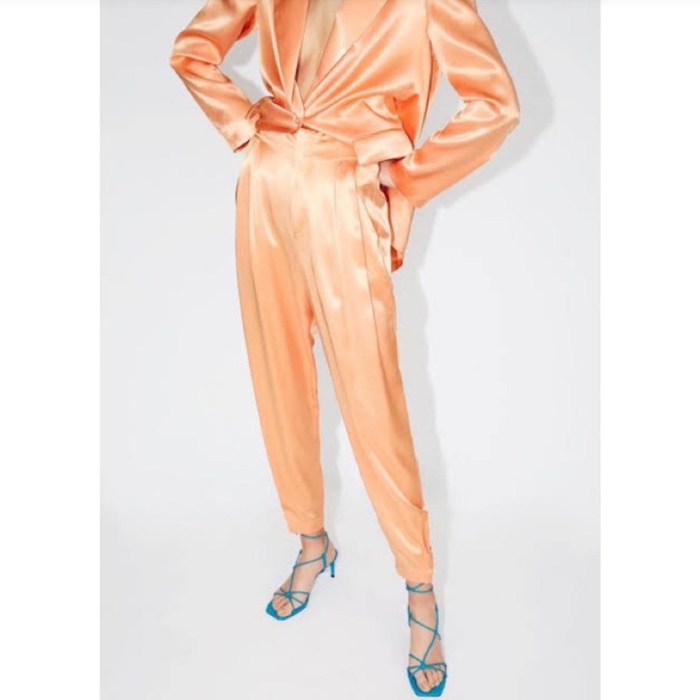 Zara tangerine satin finish trousers